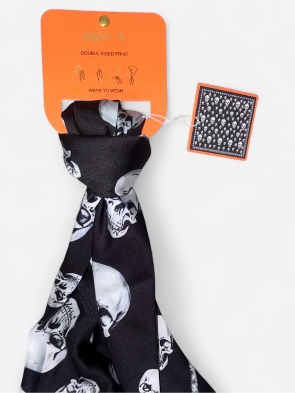 NWT ⚜️🖤⚜️ Piper K Halloween Skull Satin Bandana - Picture 2 of 10